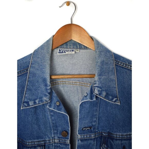 Vintage Rugged Wear Blue Denim Button Down Trucker Jacket Size XL - Picture 7 of 16